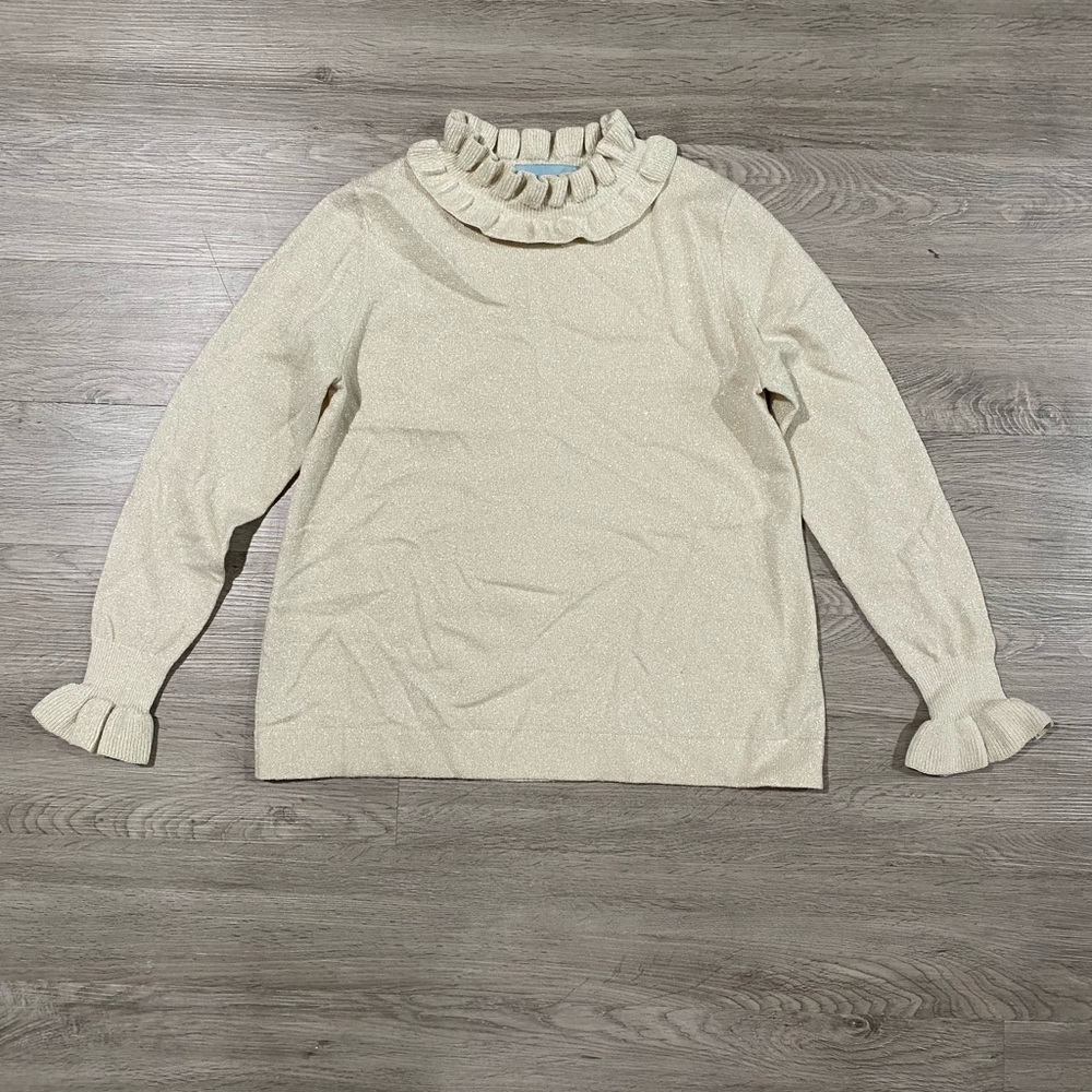 TUCKERNUCK Ivory Shimmer Edie Ruffle Sweater Cashmere Wool XS - Picture 5 of 10